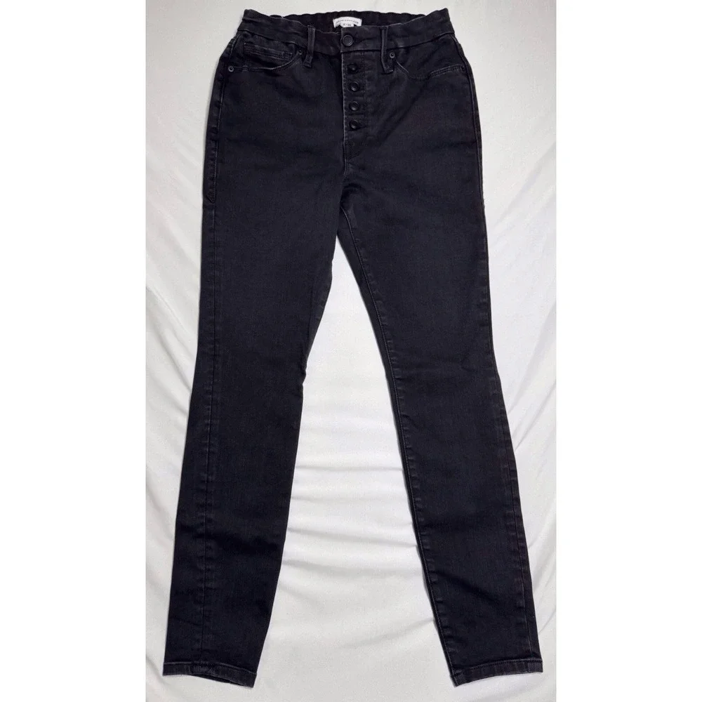 Good American High Rise Button Fly Skinny Ankle Black Jeans‎ Womens Size 2